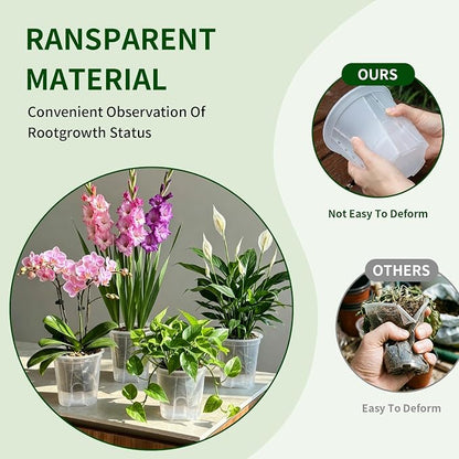 Cdd's Path Self Watering Pots Set with Deep Water Tank, Large Drainage Holes, Reservoir & Air Pipes, 5/6/7/8 Inch Naked Root Planter for Indoor Outdoor Plants, Flowers, Seedlings, Clear, 4 Pack