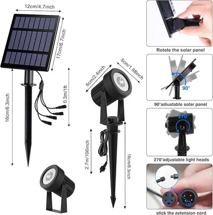 T-SUNUS Christmas Solar Garden Spotlight White Outdoor, 4-in-1 Spot Lights 6000K IP65 Waterproof 9.8ft Cable 5W Separated Panel, Auto On/Off Spotlights for Tree Yard Driveway Pathway Pond Halloween