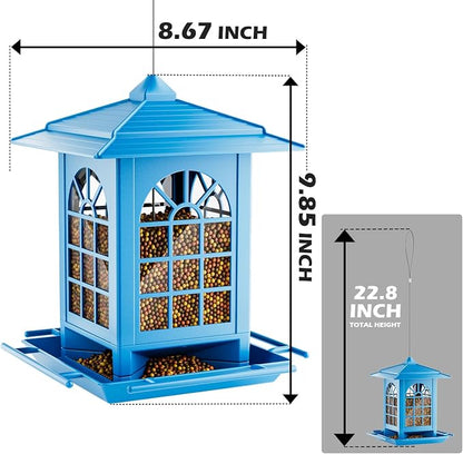 Birdream Bird Feeders for Outdoor Hanging, Assembly Required, 1-Min Easy Setup, Classic Courtyard Design, Attracting Cardinals Chickadees Goldfinches & Sparrows - Blue