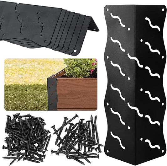 Set of 8 Raised Bed Edging Bracket,Corner Brackets with Wood Screws, Rust Resistant Metal Connectors 11" x 3" x 3" for 20"-24" Beds, Raised Bed Corners for Vegetable Planter Garden Matte Black