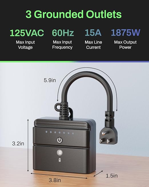 BN-LINK Outdoor Light Timer, Waterproof Plug-in Dusk-to-Dawn Controller with 3 Grounded Outlets for Christmas & Halloween String Lights, 15A 1/2HP, ETL Listed
