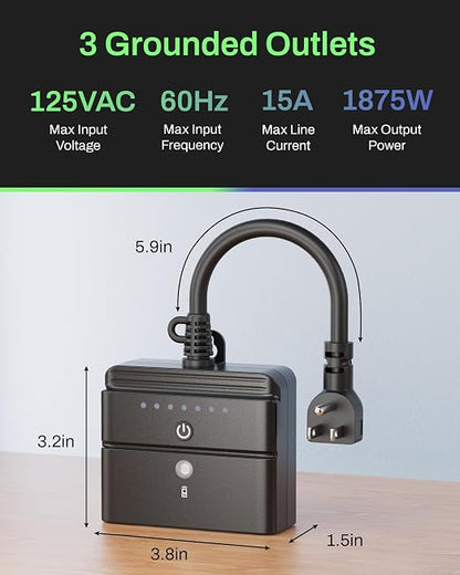 BN-LINK Outdoor Light Timer, Waterproof Plug-in Dusk-to-Dawn Controller with 3 Grounded Outlets for Christmas & Halloween String Lights, 15A 1/2HP, ETL Listed