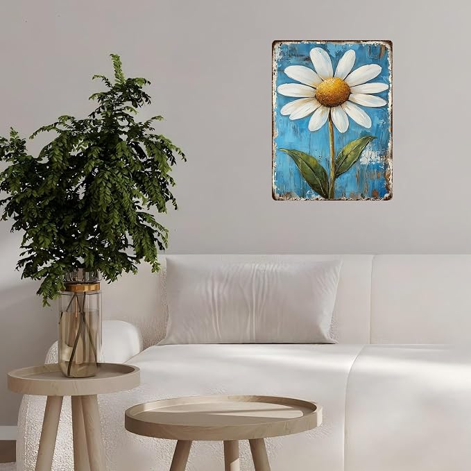 Vintage Daisy Flower Tin Sign Retro Garden Metal Poster Funny Wall Art Cafe Office Home Bar Plub Club Shop Toilet Indoor Man Cave Farmhouse Accessories Bathroom Farm Garden Plaque 12 * 16inch