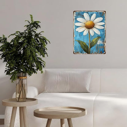 Vintage Daisy Flower Tin Sign Retro Garden Metal Poster Funny Wall Art Cafe Office Home Bar Plub Club Shop Toilet Indoor Man Cave Farmhouse Accessories Bathroom Farm Garden Plaque 12 * 16inch