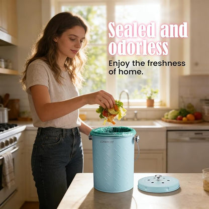 AOSION Countertop Compost Bin Kitchen,Odorless Indoor Compost Bin with Lid | 1 Gallon Composter Container,Removable Inner Bucket,50 Compost Bags,2 Carbon Filters,ideal for food scraps,coffee grounds