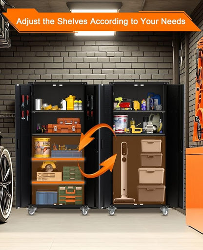 Garvee 72 in Tall Garage Storage Cabinet – 600 LB Capacity Metal Tool Cabinet with Magnetic Lock, 4 Adjustable Shelves & Wheels, Heavy-Duty Steel Storage for Workshop, Home & Office