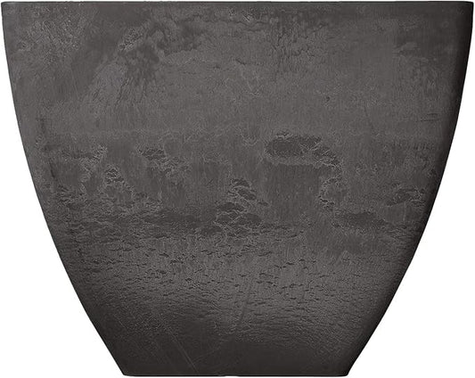 PSW Pot Collection 16x13 inch Plastic/Stone/Wood Composite Square Planter – No Drainage Hole (Drillable), Modern Indoor/Outer Pot for Flowers, Foliage, Succulents, Fairy Gardens, Dark Charcoal