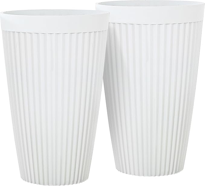 Autodaya 20" Tall Fluted Resin Planters Set of 2 with Drainage Holes | High-Density Weather-Resistant Resin Pots For Indoor and Outdoor Plants, Patio, Garden, Porch, Living Room, Ideal for Gifting