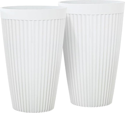 Autodaya 20" Tall Fluted Resin Planters Set of 2 with Drainage Holes | High-Density Weather-Resistant Resin Pots For Indoor and Outdoor Plants, Patio, Garden, Porch, Living Room, Ideal for Gifting