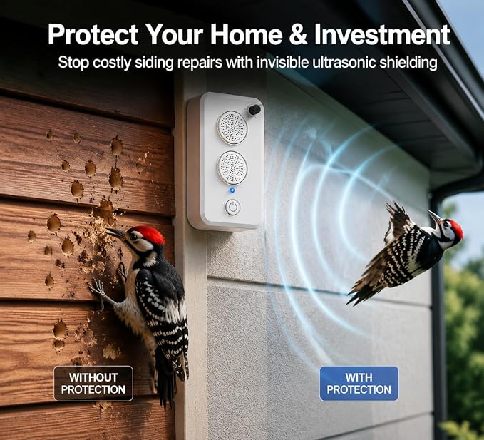 2026 Ultrasonic Bird Repellent Devices Outdoor Bird Repellent for Attic,Rechargeable Pigeon Deterrent Ultrasonic Bat Repellent Indoor to Keep Birds Away from Porch,Yard,Garden,Balconies