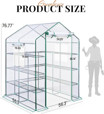 KING BIRD Premium Greenhouse for Outdoors, 56x56x78 in Walk-in Hot House with Thickened Cover, Reinforced Frame, Screen Windows & Mesh Door, 4 Tiers 12 Shelves for Outside Garden Seedlings, Clear