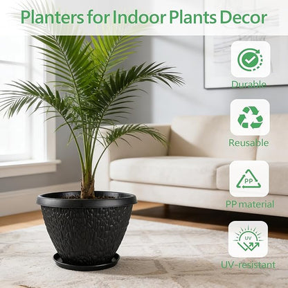 Nooulap 4 Pack Large Plant Pots for Outdoor Indoor, 16 inch Flower Pots for Garden House Decor, Thickened Planters with Drainage Holes & Saucer (Black)