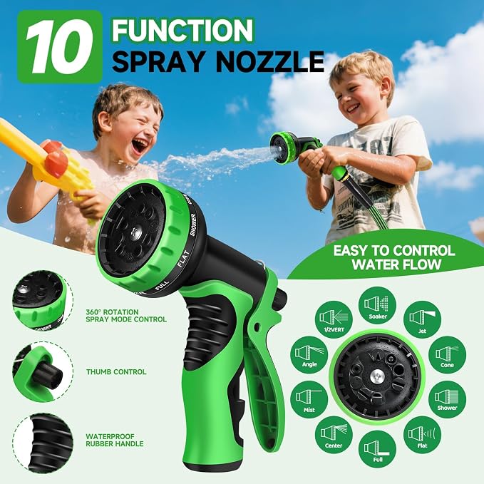 Garden Hose 100FT Non-Expandable Water Hose Flexible Kink-Free Lightweight Leak-Proof Sturdy Outdoor Hose Water Pipe for Garden Yard Lawn Camper 3/4 Inch Fittings with Spray Nozzle
