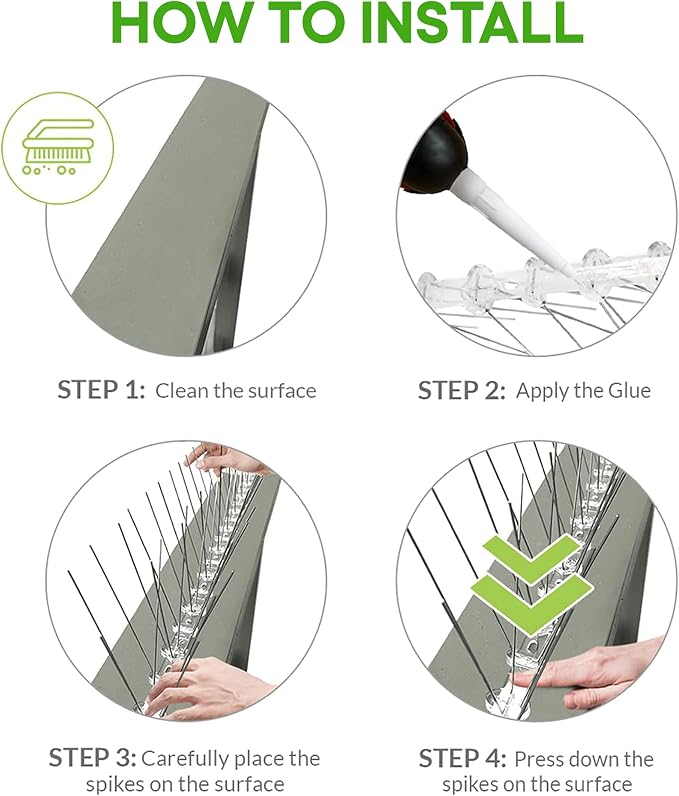 Bird Spikes - Pigeon Spikes - Bird Deterrent Spikes - Stainless Steel - Pigeon & Seagull Defense - Easy Setup - Keeps Birds Under Control - Covers 10 feet