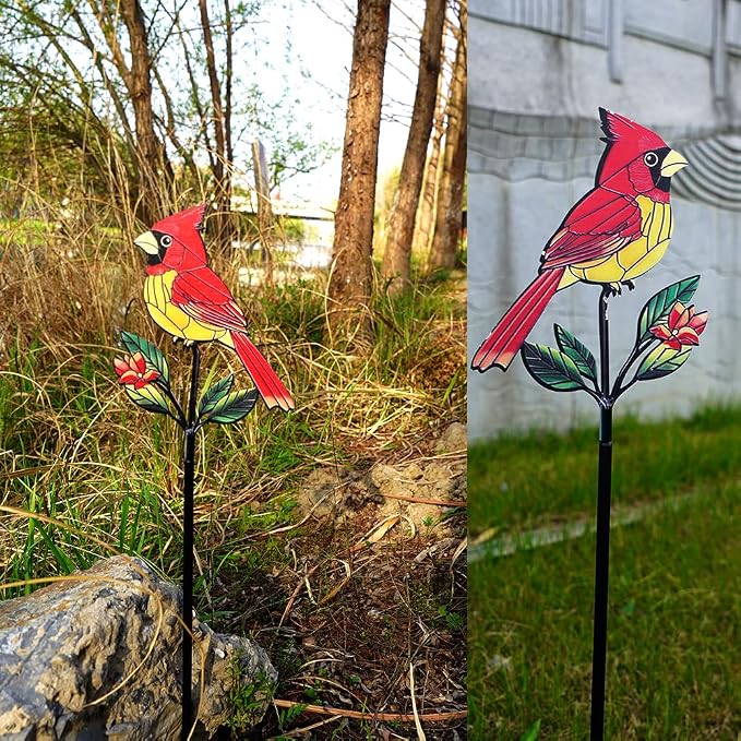 Red Cardinal Garden Stake – Metal Outdoor Bird Decoration for Yard, Lawn, and Flower Bed – Memorial Ornament (Red Cardinal-a)