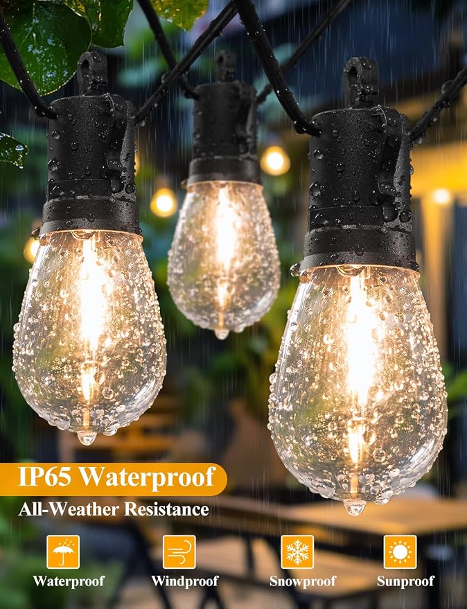 Brightever 120FT Outdoor String Lights Waterproof, LED Patio Lights with 34 S14 Shatterproof Bulbs(2 Spare), 2700K Outside Connectable Hanging Decorative Lights for Cafe, Bistro, Party, Birthday