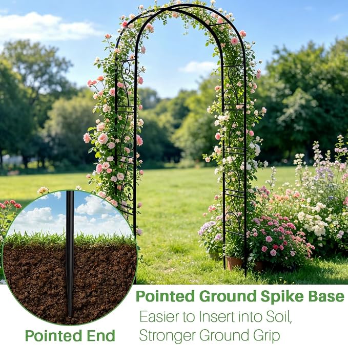 93" Garden Arbor Metal Arch Trellis for Climbing Plants | Outdoor Arbors Archway Pergola for Wedding Ceremony Party Decoration Arched Top Trellises for Rose Vine Backyard Lawn Patio