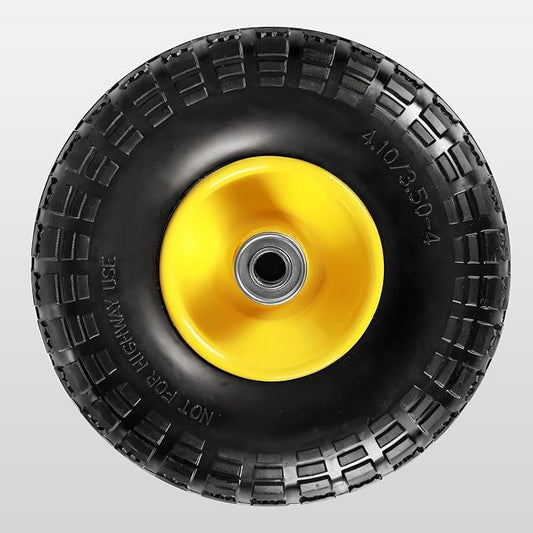 (2-Pack) BIG RED 10'' Solid Rubber Tires and Wheels, 4.10/3.50-4" Flat Free Tubeless with 5/8" Axle Bore Hole Bearings, 2.17"Offset Hub, For Truck,Wheelbarrow, Utility Cart, Dolly, Garden