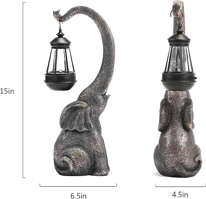 IVCOOLE Elephant Statue, Elephant Garden Statue with Solar Light, Elephant Decor, Outdoor Elephants Statue, Elephants Gifts for Mom