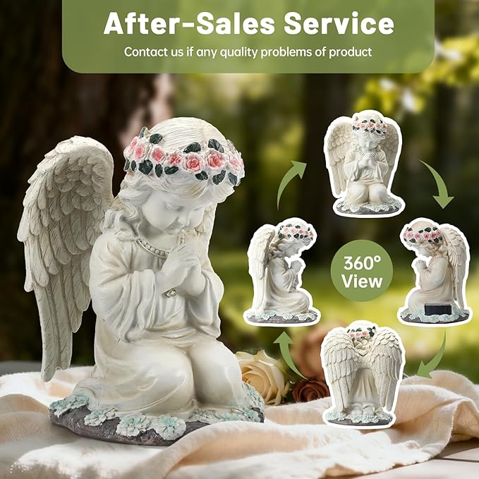 Solar Angel Garden Statue, Outdoor Decor, Cemetery Decorations for Grave – Praying Angel Figurines with LED Light for Outdoor Lawn, Yard, Patio Decor, Memorial Gifts for Women, Mom and Grandma
