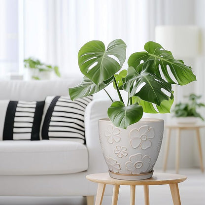 MPotTo Ceramic Planter 8 Inch Plant Pot with Drainage Hole and Saucer Ceramic Pots for Indoor Plants Outdoor Large Flower Pot for Home Decor White