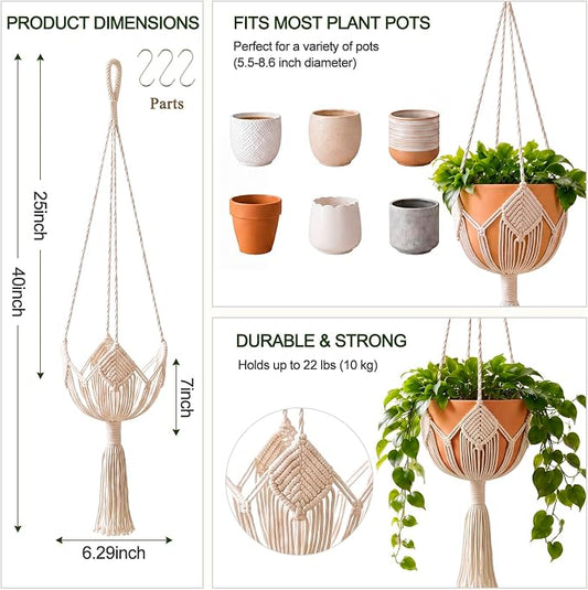 Shappy Boho Macrame Plant Hanger, Large Hanging Planter Plant Holder Pot Hanger Hanging Basket Wall Planters, Plants Lover Gift for Indoor Garden