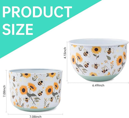 Joint Honglin Butterfly & Bee Metal Planters Set of 2 – Decorative Flower Pots with Colorful Garden Prints, Outdoor & Indoor Use Cute Spring Floral Design for Patio, Balcony, Home Decor (Bee)