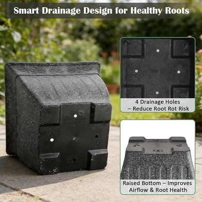 18" Large Square Planter for Plants - 4 Pack Imitation Cement Plastic Flower Pots with Drainage Holes & 2cm Raised Base, 14 Gal Decorative Stone Like Garden Pot, Retro Plant Container (15" Tall)