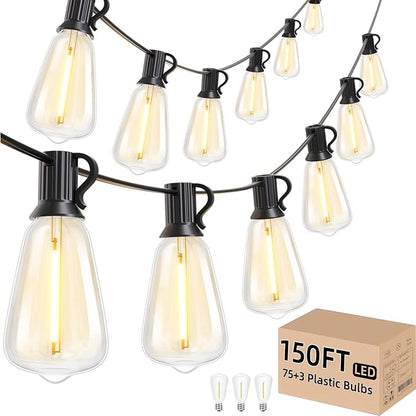 Svater Outdoor String Lights 150 FT, Waterproof Outside Light 78 Bulbs | Patio Hanging Lighting, Connectable For Bistro Cafe Market Backyard, Shatterproof ST38 Dimmable Edison LED Bulb, 2700K