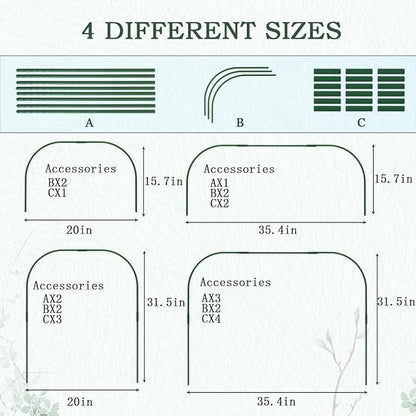 Greenhouse Hoops Grow Tunnel,6 Sets Garden Hoops for Raised Beds, Rust-Free Plant Hoops Frame for Row Cover Plant Shade Cloth, DIY Plant Support Garden Stakes,Garden Tunnel Row Cover Hoops Kit