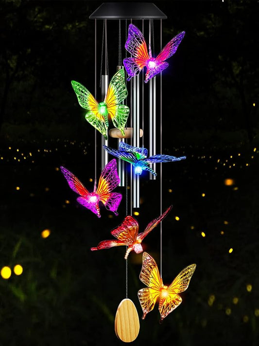 DesGully Wind Chimes, Butterfly Solar Wind Chimes with Aluminum Tubes/Wind Chimes for Outside Color Changing (Gifts for mom/Gift for Grandmom/Gift for Women) Thanksgiving Gift Butterfly Gift