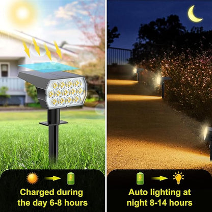Solar Spot Lights Outdoor, 4 Pack Outdoor Solar Lights for Yard, 4 Lighting Mode Solar Landscape Spotlights with Auto On/Off, Waterproof IP65 Wall Lights for Garden, Walkway (65 LED, Warm White)