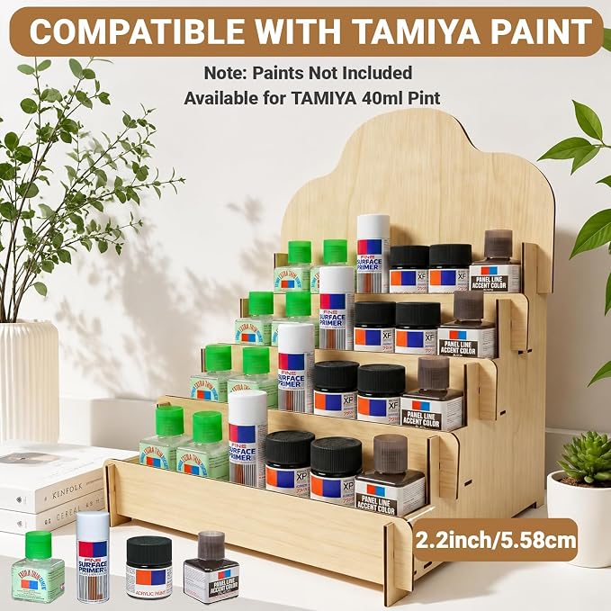 Paint Stand Compatible with Tamiya,Wooden | 4 Tier Paint Stand Rack,Model Kit Tool Organizer and Storage Rack for Painting Hobby and Tools