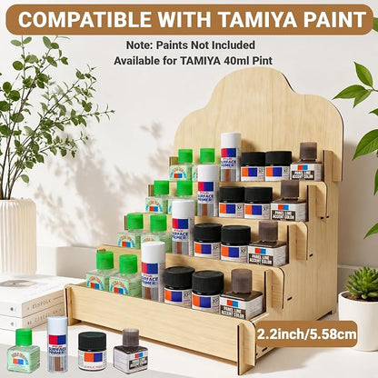 Paint Stand Compatible with Tamiya,Wooden | 4 Tier Paint Stand Rack,Model Kit Tool Organizer and Storage Rack for Painting Hobby and Tools