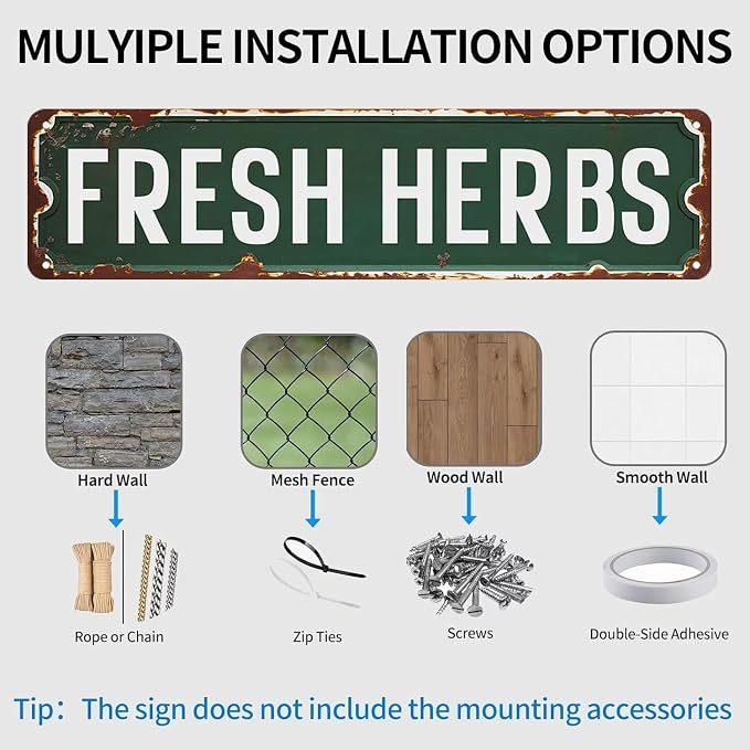 Fresh Herbs Sign Herb Garden Signs Vintage Tin Metal Signs For Home Kitchen Garden Farmhouse Wall Decor 16x4 Inches