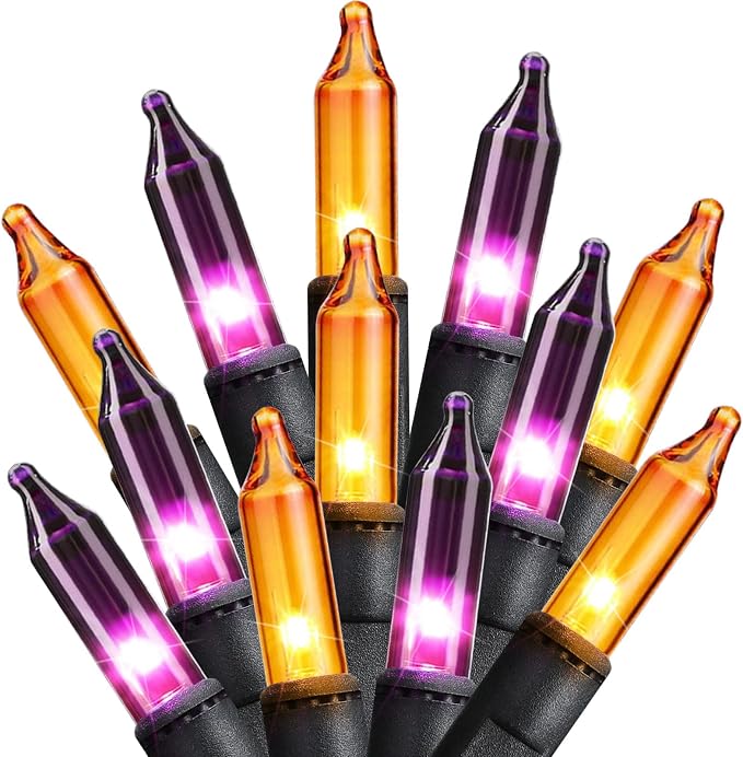 Minetom Halloween String Lights Orange & Purple 100 Count 20 Feet Incandescent Bulb Mini Lights for Indoor Outdoor Garland Party Festival Haunted House Decoration