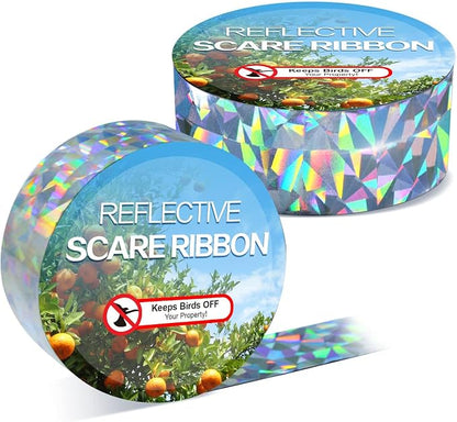 Bird Scare Tape Ribbon(524FT) - Reflective Tape for Birds - Keep Birds Away Outdoor - Scare Tape for Bird Control - Double Side Ribbon, Scare Geese, Pigeon, Duck, Woodpecke- Yard Decoration