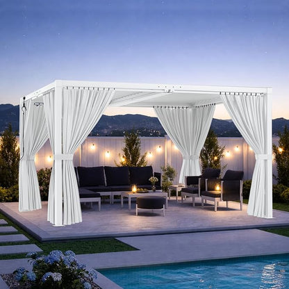 Louvered Pergola 10' x 13' with Waterproof Curtains, Outdoor Aluminum Pergola with Reinforced Steel Roof, Heavy-Duty Hardtop Gazebo, Privacy Privacy Shaded Shelter, White