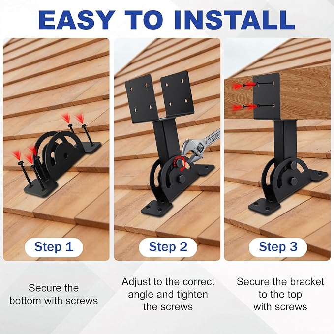 3 Pcs 4“x 4”Heavy Duty Roof Riser Brackets Kit | Adjustable Height Angle Pergola Brackets|Roof Riser Beam Bracket for Gazebos|Carports|and Patios
