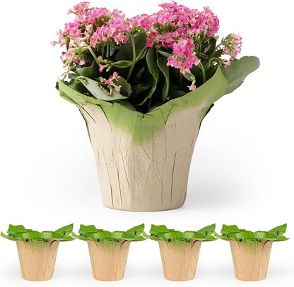 4.5” STD Plant Pot Covers, FSC® Certified Recycled Kraft Paper, Decorative Plant Sleeve for House Plants, Reusable and Gift-Ready for Potted Flowers, Green, Pack of 5
