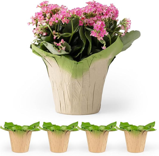 4.5” STD Plant Pot Covers, FSC® Certified Recycled Kraft Paper, Decorative Plant Sleeve for House Plants, Reusable and Gift-Ready for Potted Flowers, Green, Pack of 5