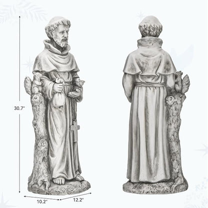 St Francis Garden Statue, 31" Large Catholic Outdoor Statues | Christian saint sculpture for prayer, meditation, and patio decor. Patron of animals, weather-resistant MGO stone.