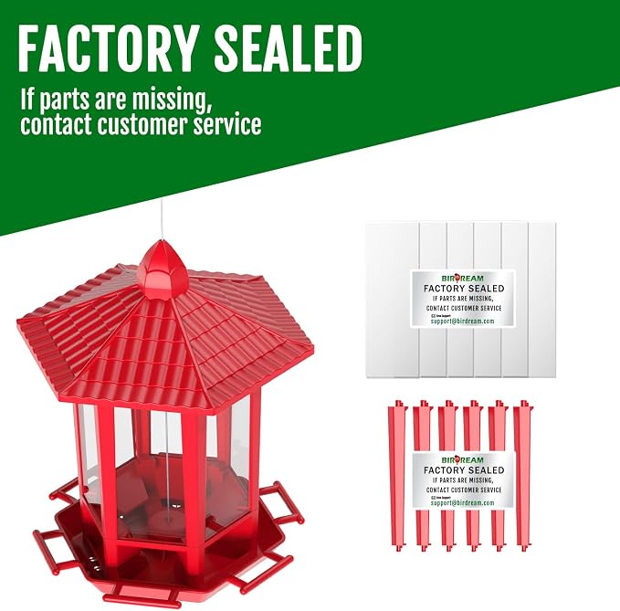 Birdream Bird Feeders for Outdoor Hanging, Fun Installation Pagoda Design Wild Birdfeeder, Attracting Wild Birds Sparrows Finch Cardinal Goldfinch Chickadee - Red
