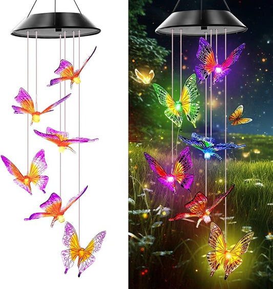 Butterfly Solar Wind Chimes, Butterfly Wind Chimes for Outside, | Color Changing Wind Chimes ,Best Gifts for Mom Grandma Women Wife Aunt Sister, Hanging Wind Chime for Home Garden Yard Decor