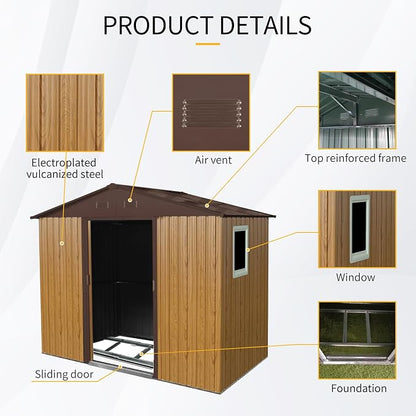 Ball & Cast 8x4 FT Outdoor Metal Storage Shed,Waterproof Garden Organizer Tool House with Window and Foundation,Shelter Cabinet w/Vents & Sliding Door,for Patio,Lawn,Backyard,Coffee