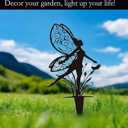 Decorative Garden Stakes， Fairy Garden Stakes, Butterfly Fairy Stakes for Weather Resistant Black Metal Outdoor Decorative Art for Women Gift (Matte Black, 3P-A)