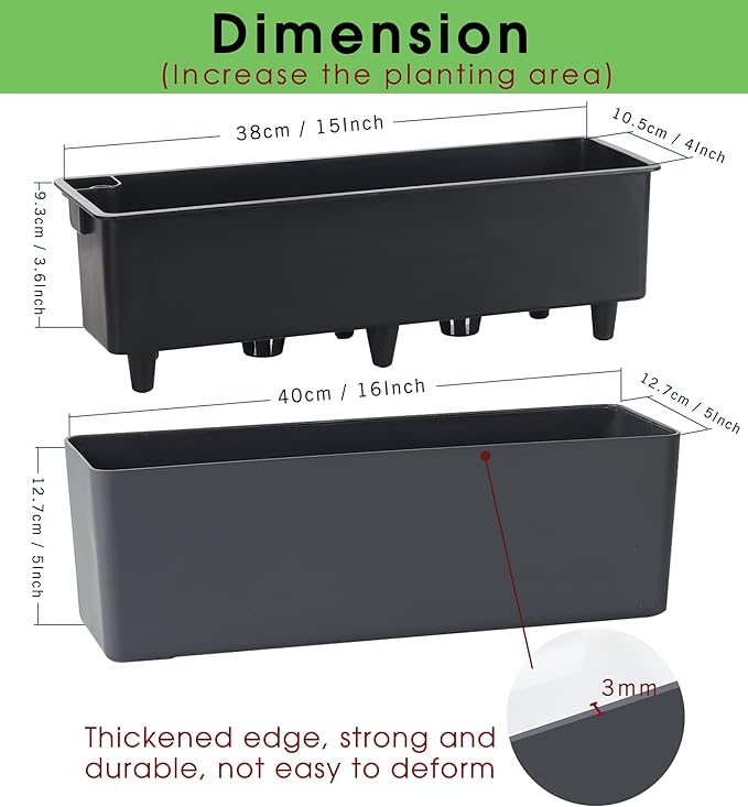 Elongated Self Watering Planter Pots 2-Pack Window Box 5.5 x 16 inch Indoor Home Garden Modern Decorative Pot for All House Plants Flowers Herbs (Dark Grey,2)