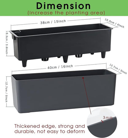 Elongated Self Watering Planter Pots 2-Pack Window Box 5.5 x 16 inch Indoor Home Garden Modern Decorative Pot for All House Plants Flowers Herbs (Dark Grey,2)