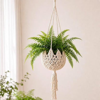 Shappy 1 Pack Boho Macrame Plant Hanger, Large Hanging Planter Plant Holder Pot Hanger Hanging Basket Wall Planters, Plants Lover Gift for Indoor Garden (Twist Braid,White)