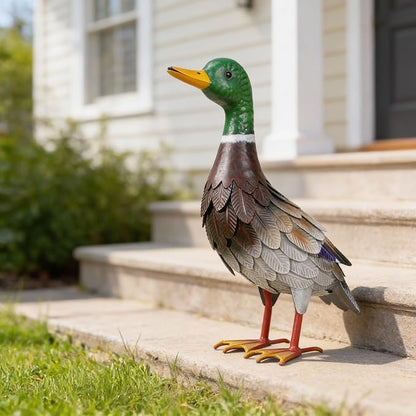 Shorayn Garden Statue Metal Duck Life-Size Mallard Indoor Outdoor Decor Handmade Iron